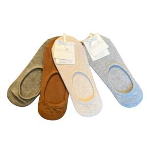 NEW Lemon Silk Touch Non Slip Liner No Show Socks 4 Pack Gray Tan Brown Soft NWT